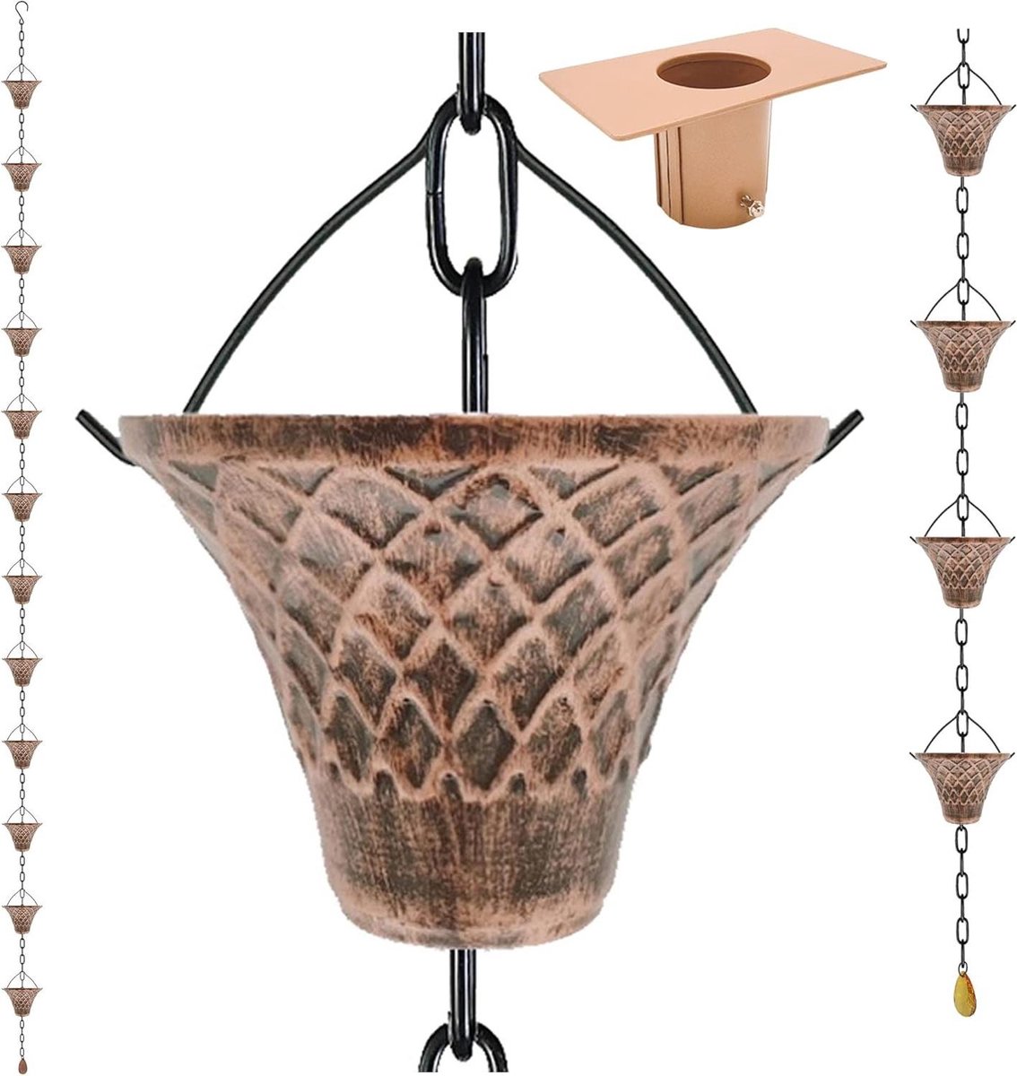 Regenkettingen - Waterafvoer Ketting - Tuindecoratie - Roestbestendige Coating - 260 cm - Antiek Koper