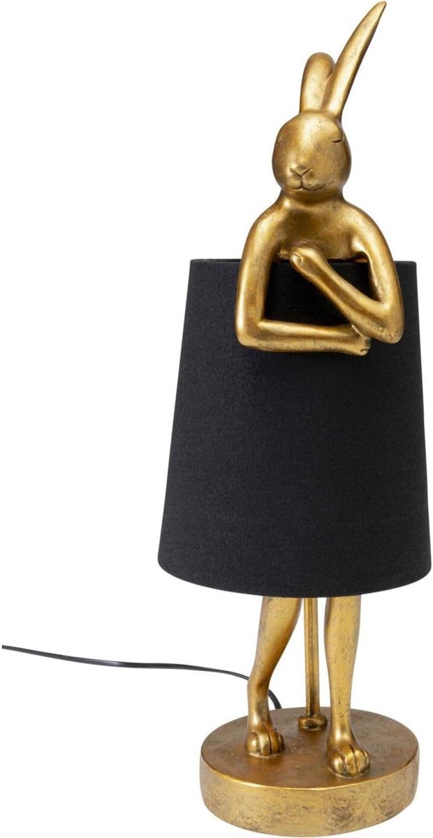 Tafellamp Konijn - Dierenlamp Goud - Sfeerverlichting Kamer - Unieke Blikvanger - 50 cm Hoog - Zwart