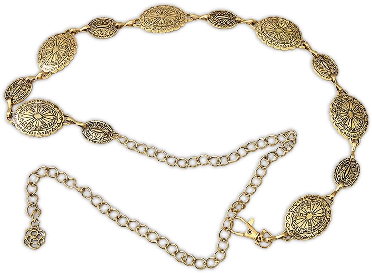 Inovra- Kettingriem Antiekgoud - Verstelbare Tailleband - Vintage Legeringsriem - Damesriem - Modieuze Accessoires - Retro-Design