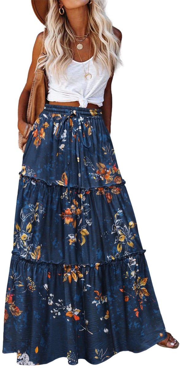 Dailygoods- Maxi Rok Hoge Taille - Elegante Zomerrok - Gelaagd - Trekkoord - Casual Vrijetijdsrok - Enkellengte - Comfortabele Pasvorm
