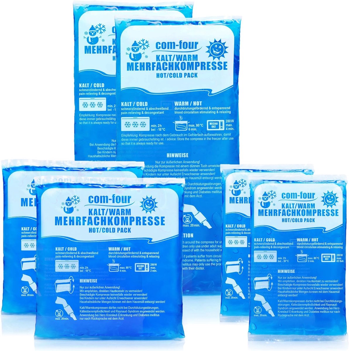 SnelShoppen - Economy pack gel compressen voor koude en warme toepassingen - 3 maten - koelpads voor kinderen, gezin, camping, keuken - 6 stuks