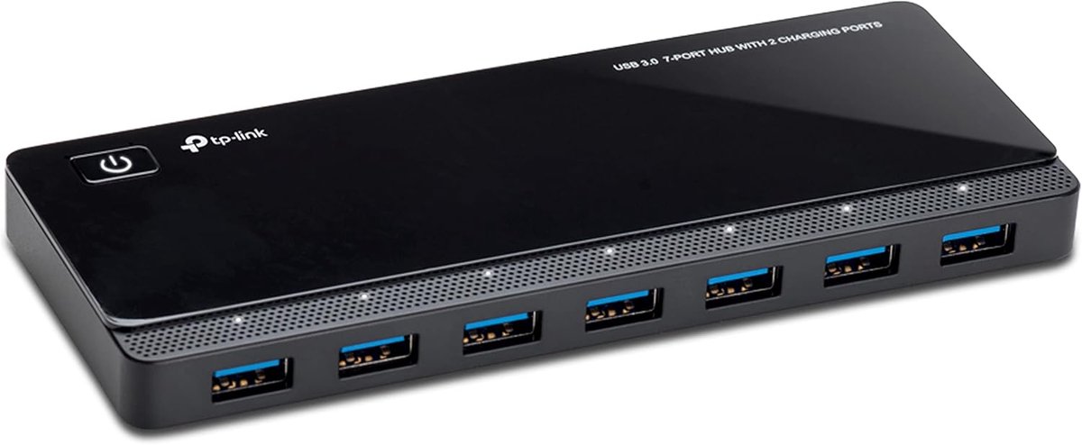 Thijox - USB 3.0 7-poorts hub met 2 oplaadpoorten, Snelle Datatransfer, Compact Ontwerp, Voor Computer, Laptop, en Meer, Zwart