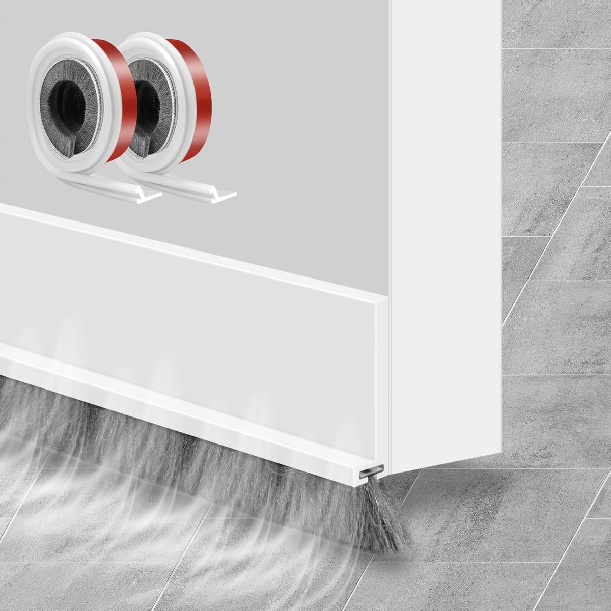 SnelShoppen - 2 Stuks Deurborstelafdichting - Tochtstoppers voor Deuren - Zelfklevend - Wit - Deurbezem - Vloerafdichting met Borstel - 100 cm x 5,2 c