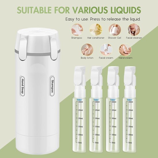 Thijox - 4-in-1 Reisdispenser, 4 Stuks 30 ml Navulbare Reisflessen, Lekvrije Draagbare Containers voor Shampoo, Conditioner, Lotion, Perfect voor Zake van Thijox — afbeelding 5
