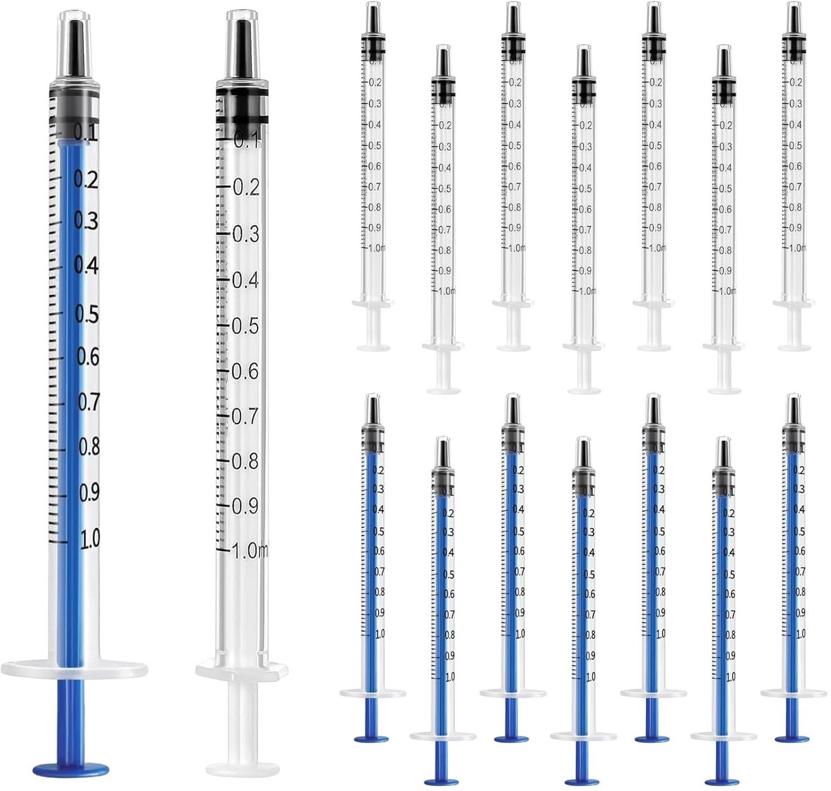 Set van 60 Steriele Naaldvrije Spuiten van 0,5 ml, Wegwerp Spuiten met Deksel voor Kleine Dieren, Vloeistofmeting en Laboratoriumgebruik
