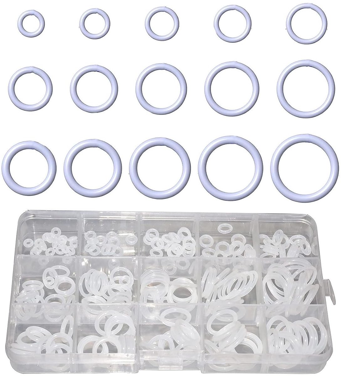 350 Stuks O-Ringen Assortiment Kit - 15 Maten Wit, Silicoon Sealing Ringen voor Sanitair en Auto Reparatie