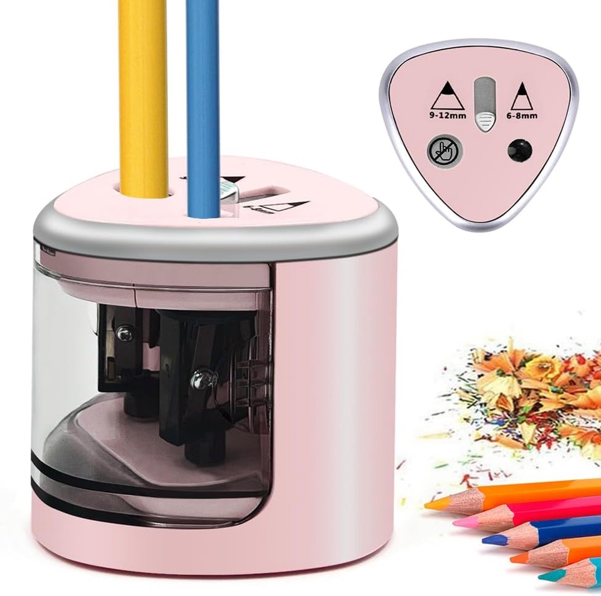 Thijox - Elektrische Puntenslijper met Houder, Dubbel Gat, Antislip, Roze, Batterij Aangedreven, Ideaal voor Thuis, School en Kantoor, Voor Kinderen e