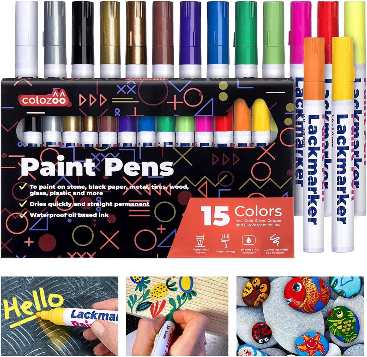 Verfpennen set 15 stuks - op olie gebaseerde markers - permanente en weerbestendige inkt - SnelShoppen
