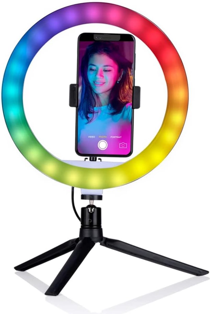 Thijox - Selfie Ring Light met Statief - Ringlamp met 150 LED's - Verstelbare Kleurmodi en Helderheid voor TikTok, YouTube, Livestreams en Foto's - In