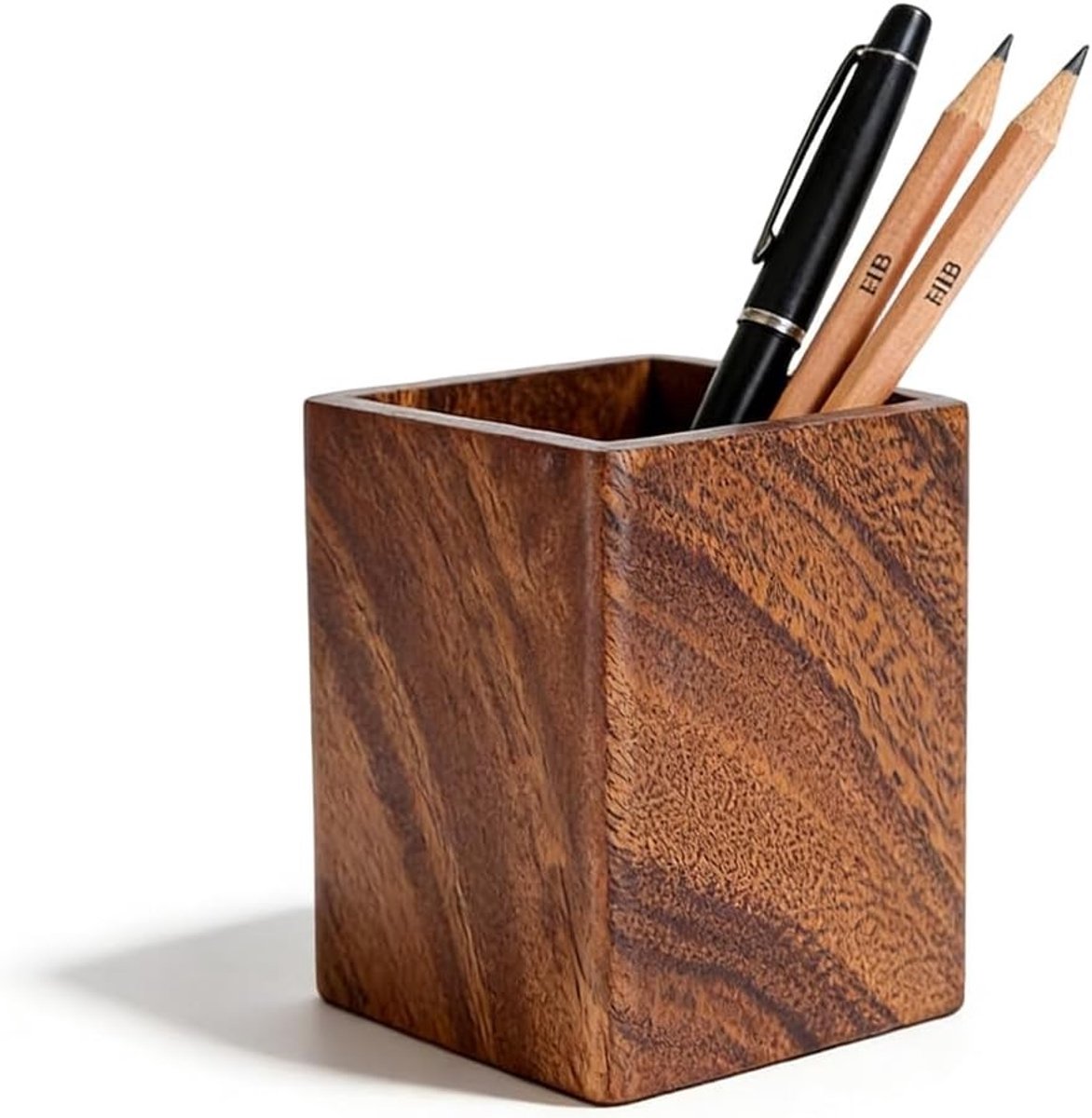 Handgemaakte Houten Pennenhouder van Walnoot, Vierkante Desk Organizer voor Kantoorbenodigdheden en Make-upkwasten, Duurzaam en Stijlvol (Bruin)