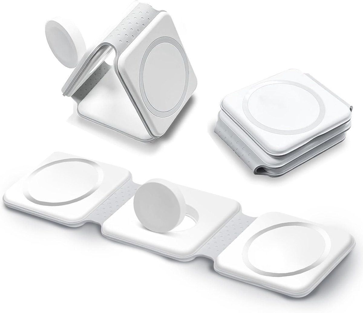 Thijox - 3-in-1 Magnetische Draadloze Oplader, Opvouwbare Snellader voor iPhone 15, 14, 13, 12, Apple Watch Ultra 9/8/7/6/5/4/3/2/SE/AirPods Pro, Wit