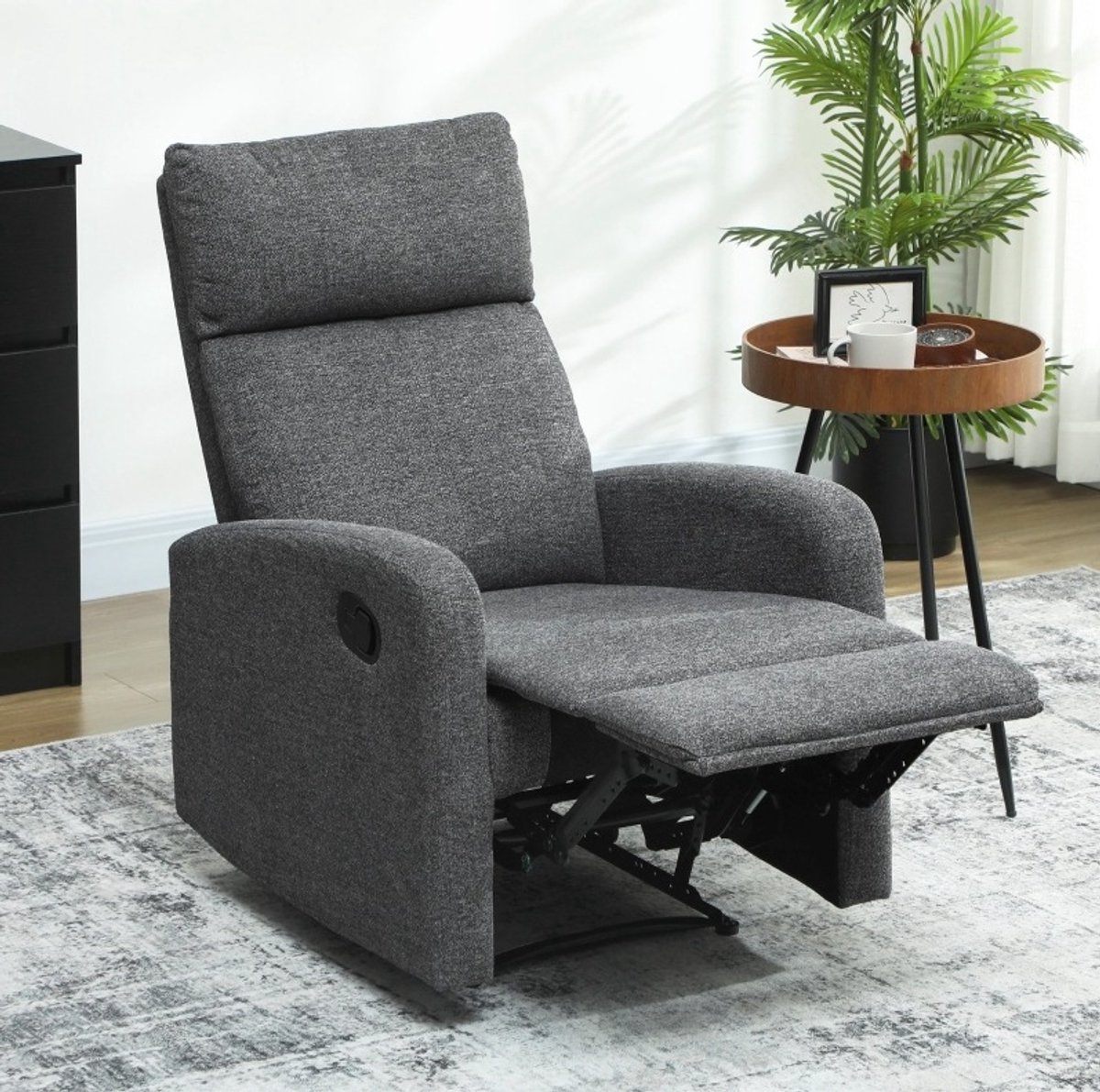 MEUNIQ Relaxfauteuil handmatig verstelbaar met voetensteun 63 x 91 x 98 cm chenille stof woonkamer tv-fauteuil donkergrijs 120 kg