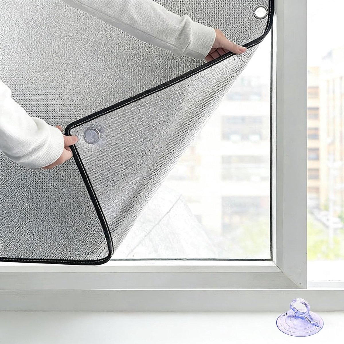 Thermal Insulation Window Film, Double-Sided Aluminum Foil Blackout Window Cover with Suction Cups, Heat Reflective UV Blocking Glass Film for Skylight Sun Room(100x140cm)