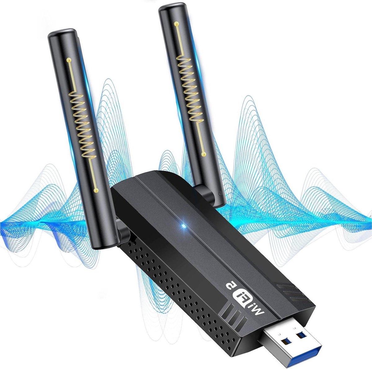 Draadloze WiFi Adapter - Netwerk Dongle - Internet Verbinden - Dual Band 1300Mbps - Met 5dBi Antenne - Zwart