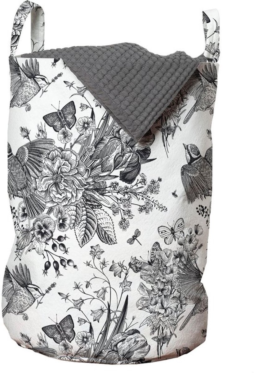 New Bed Bloemen Gedetailleerde gravure Lente Wasmand met Handvatten en Koordsluiting, 33 cm x 48 cm