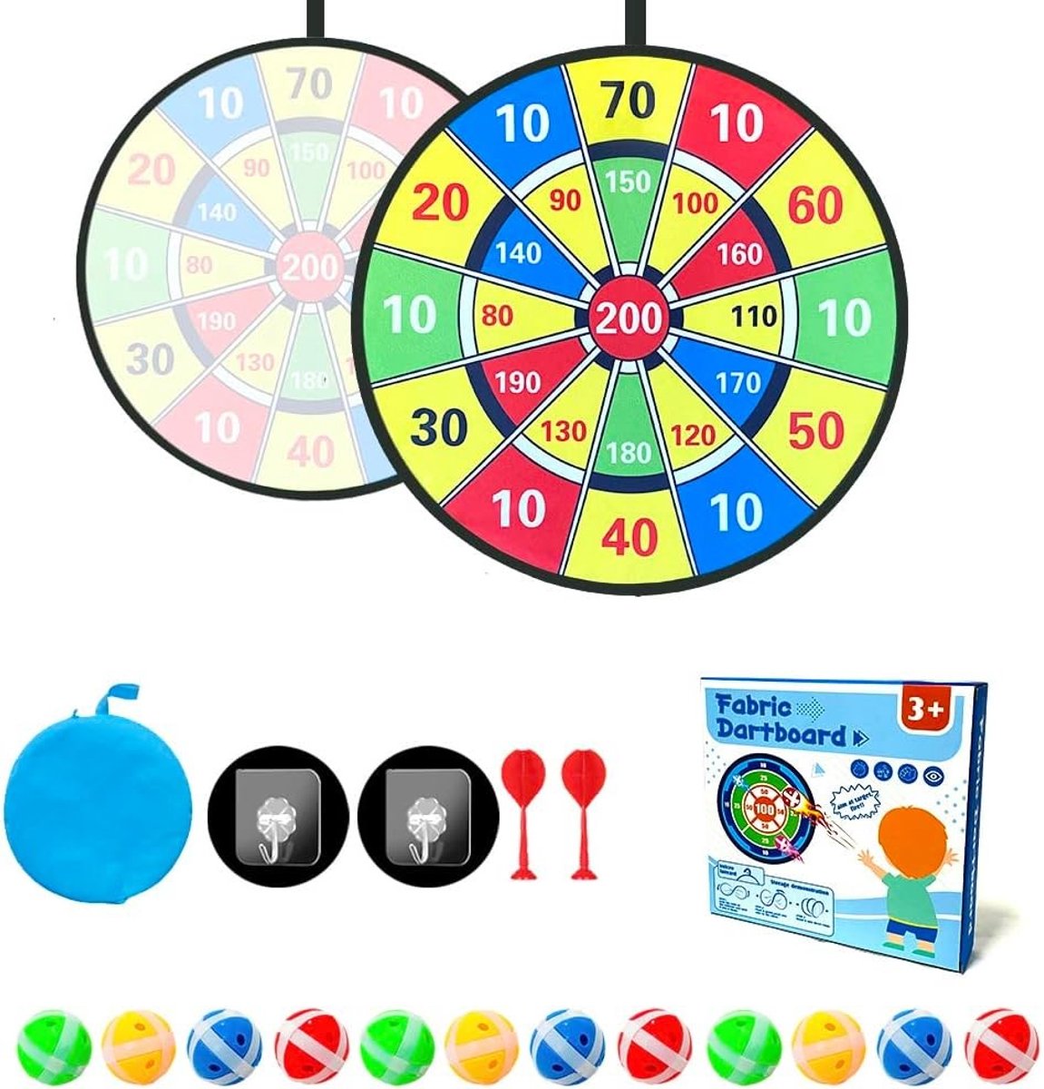 Dartbord Set 200 Punten, 48 cm Opvouwbaar Dartbord voor Binnen en Buiten, Perfect voor Feesten en Spelletjes