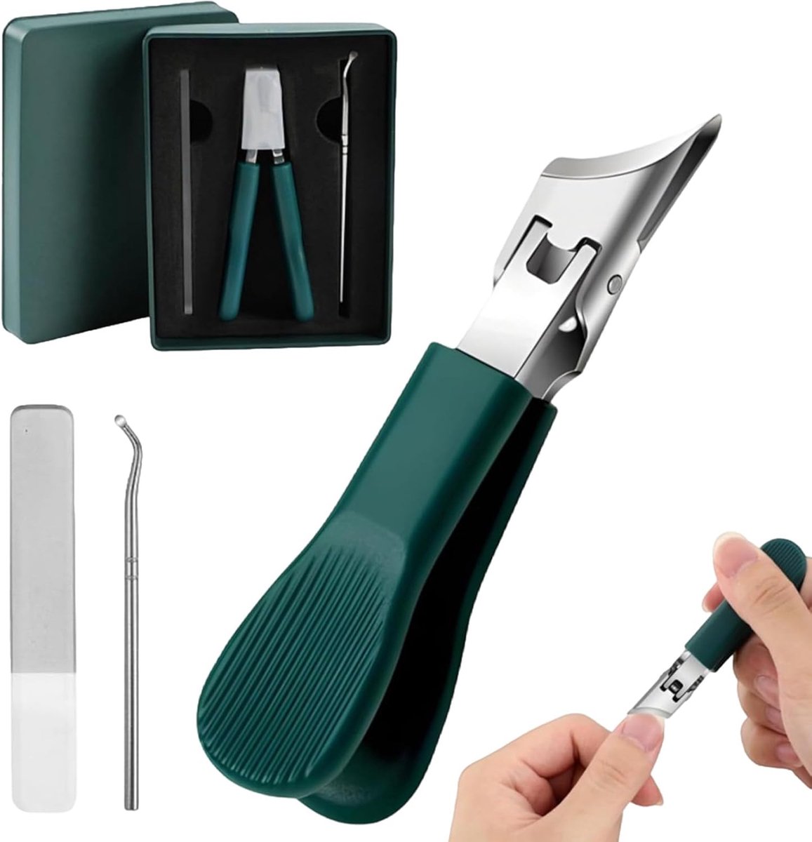 SnelShoppen - Set van 3 Roestvrij Stalen Nagelknippers voor Dikke en Verkleurde Nagels met Antislip Handgreep en Spatwaterdicht Ontwerp - Professionel