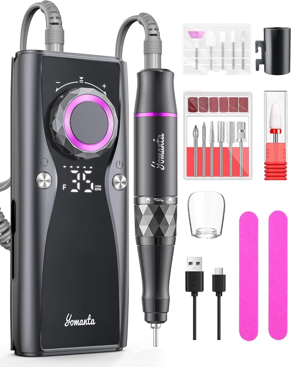 SnelShoppen - Professionele Elektrische Nagelvijl Set 35.000 rpm, USB Oplaadbaar, 10 Uur Accuduur, Inclusief 12 Boorbits voor Acryl en Gel Nagels, Dra
