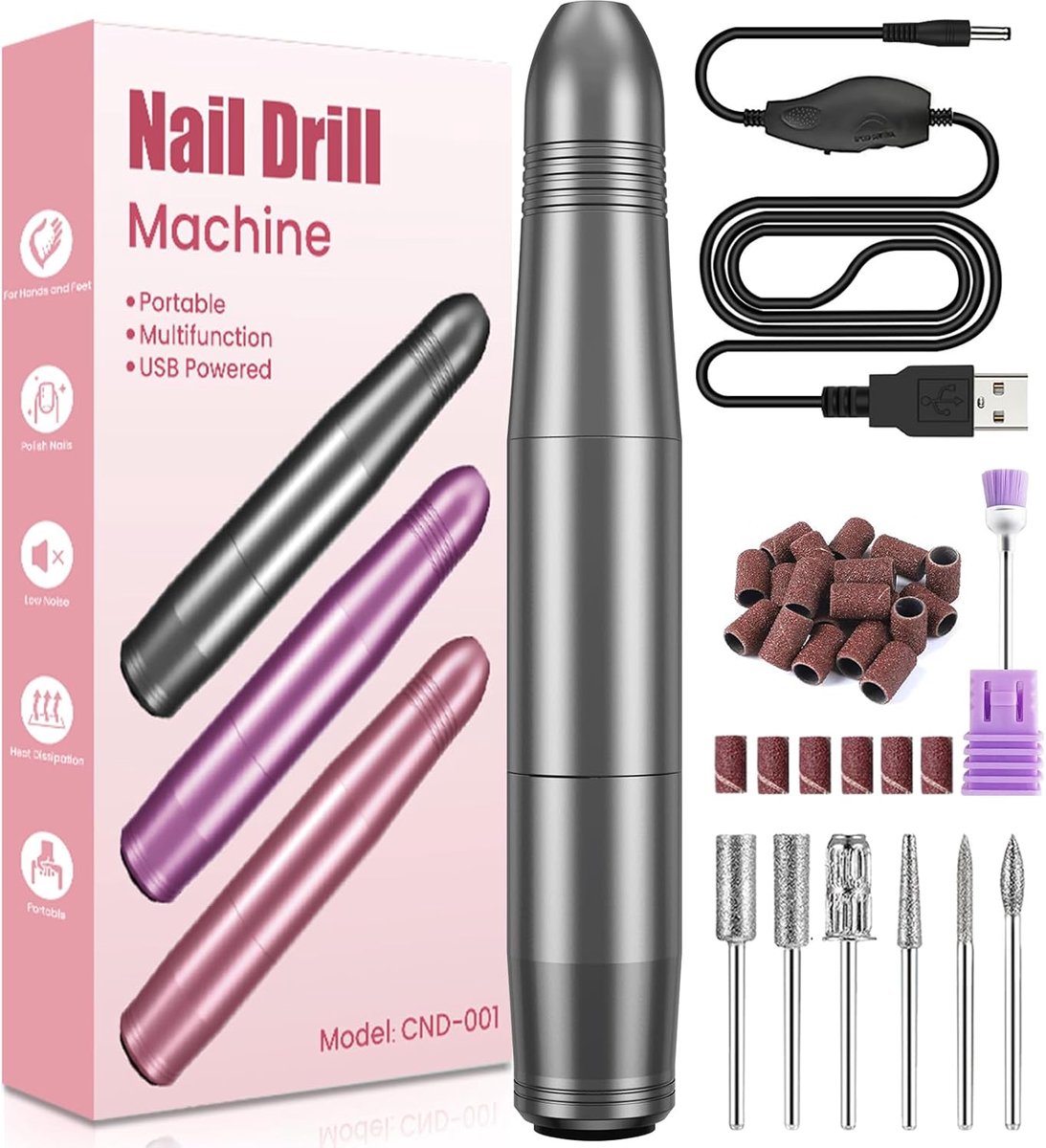 Thijox - Elektrische Nagelfrees - Professionele Nagelboor voor Manicure en Pedicure - 20000 RPM Verstelbare Snelheid - Draadloos en Draagbaar - Ideaal