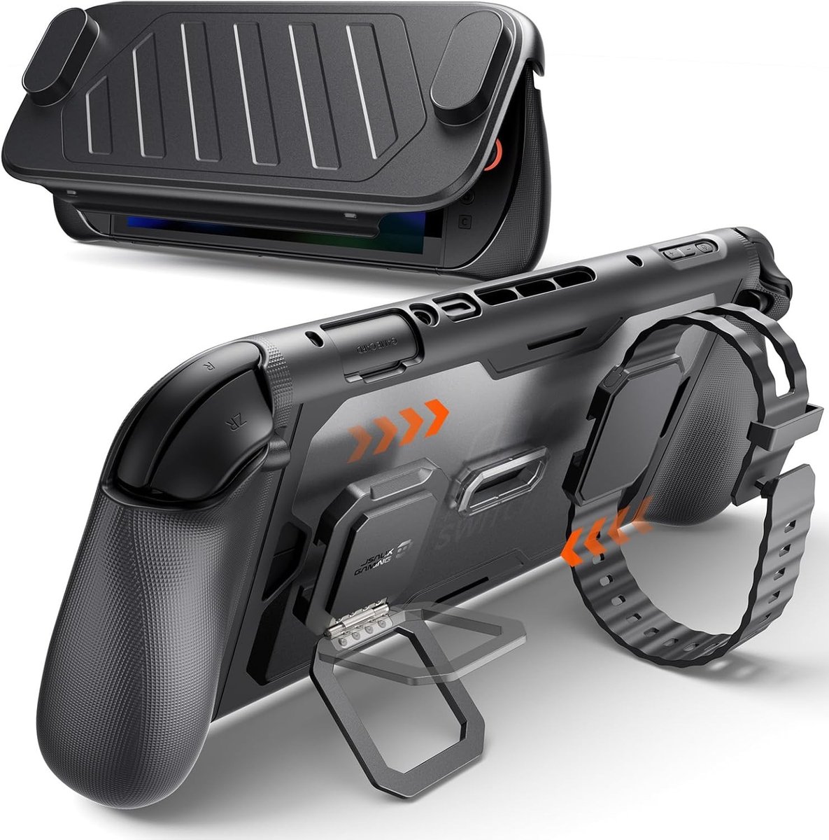 Beschermende Hoes voor Nintendo Switch 2, 360° Volledige Bescherming, Schokbestendig ModCase met Voorcover, Metalen Stand en Siliconen Strap, Ergonomische Antislip Grip - Compleet Set