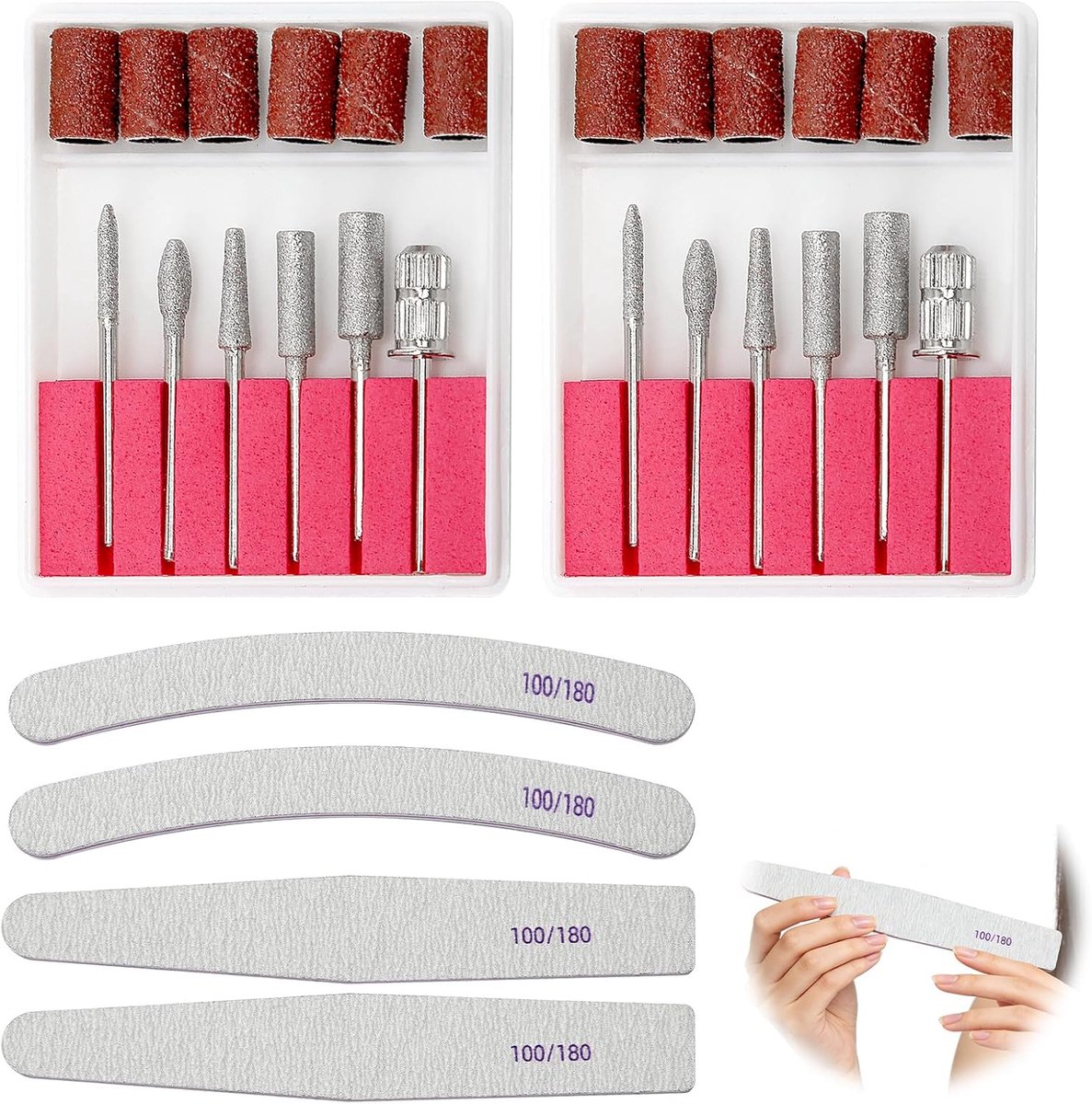 SnelShoppen - 6-delige Set Nagelknipper Bits + Schuurmoffen en Vijl 100/180 voor Manicure Pedicure, Gel en Acryl Nagels, Accessoires voor Natuurlijke