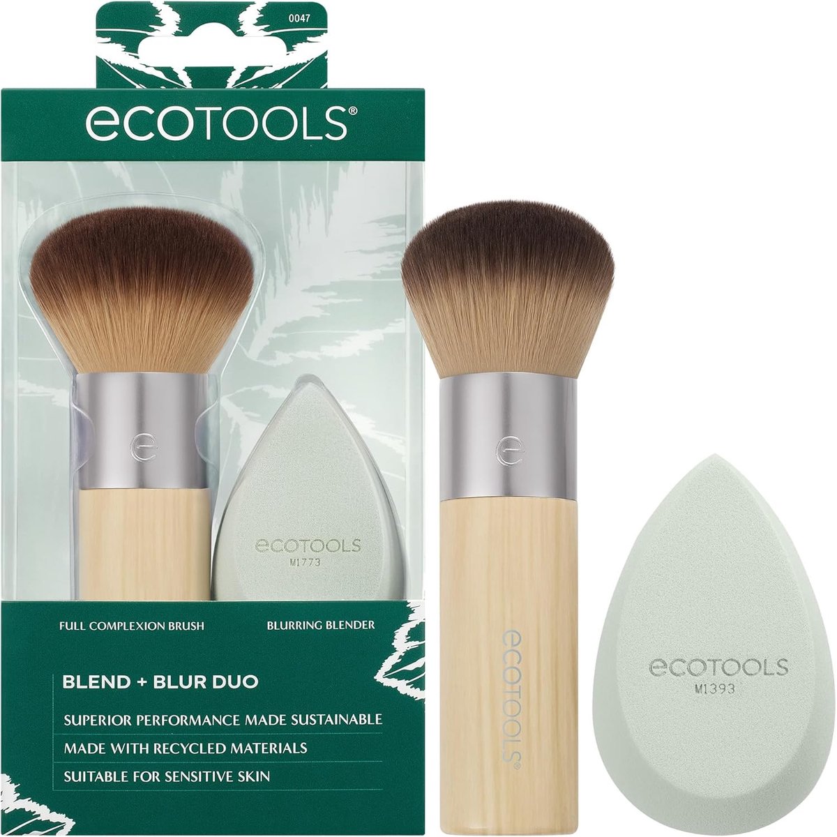 Thijox - EcoTools Blend + Blur Duo Make-upborstel en Spons, Veganistisch, Dierproefvrij, Latexvrij, Voor Vloeibare en Crèmeproducten, 2 Stuks, Wolkenh