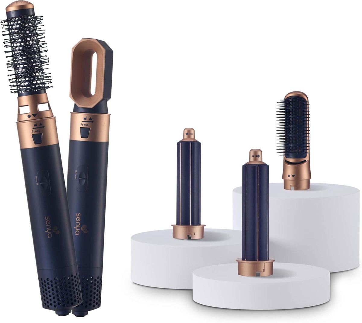 Thijox - 5-in-1 Luchtstyler en Blaasborstel met 1000W, Marineblauw, Föhn, Stijltang, Kruller, Volumeborstel, Professionele Haarstyler voor Thuisgebrui
