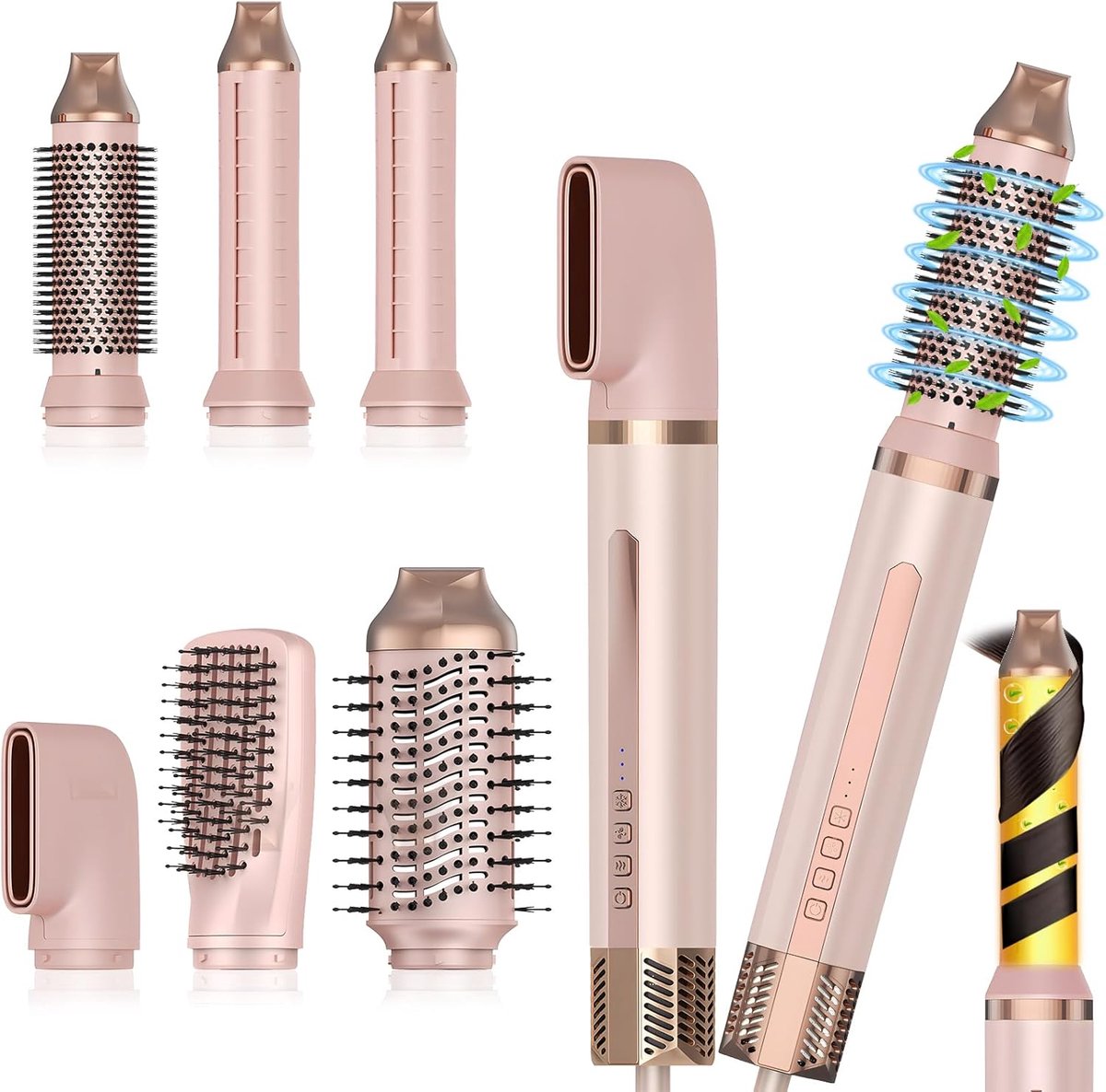 SnelShoppen - 5-in-1 Professionele Haarstyler Airstyler Set met Krultangen, Föhndroger, Warmteborstel, Steilborstel voor Alle Haartypes, Volume, Droog
