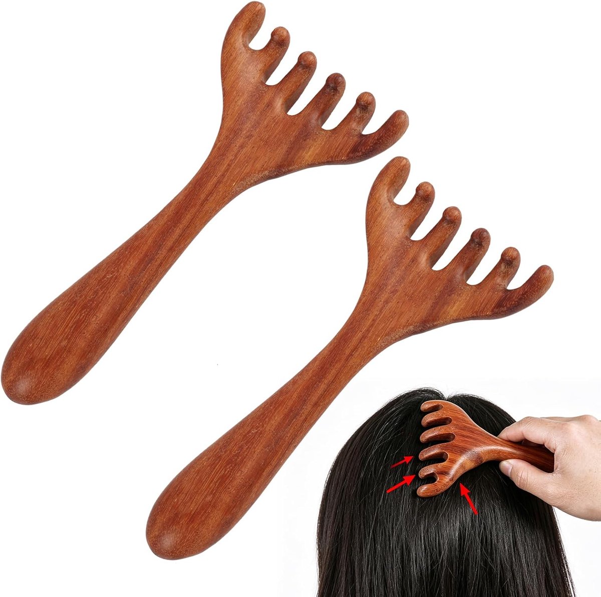 Set van 2 draagbare houten hoofdmassageapparaten voor ontspanning en stimulatie van de meridianen. - ShopVlot