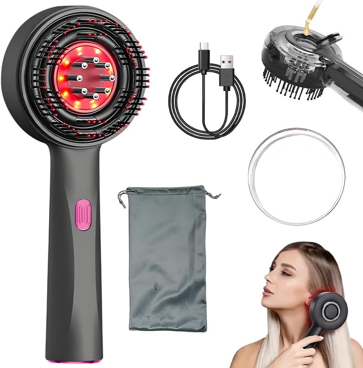 Thijox - Elektrisch Hoofdmassageapparaat 2-in-1 met 3 Modi, Rood Licht, Serum-vloeistofcabine, Ideaal voor Scalp Massage, Ontspanning en Haarverzorgin