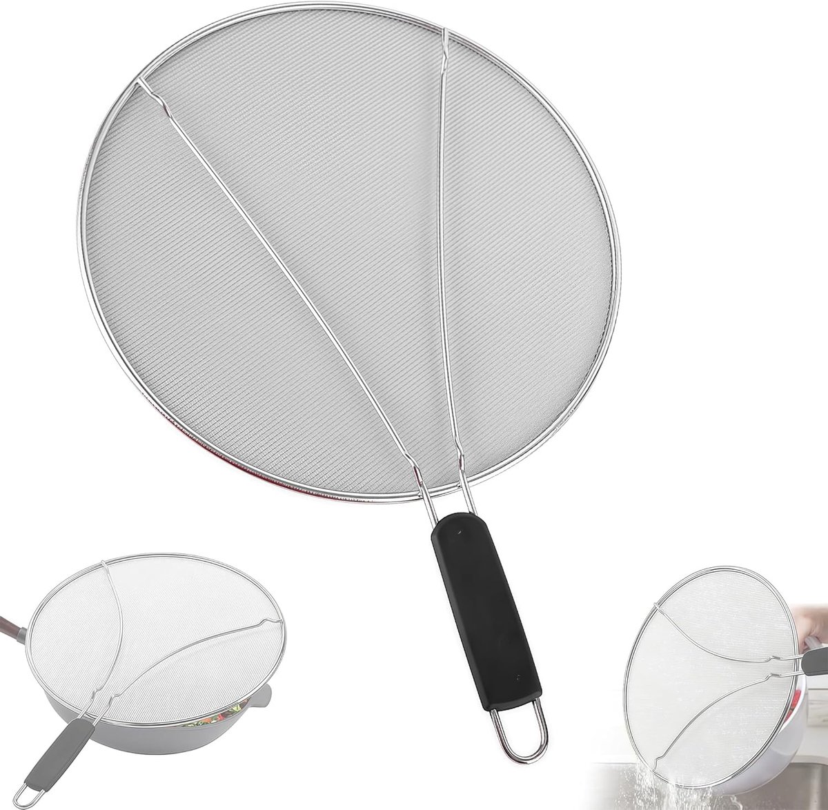 SnelShoppen - Spatscherm voor Koekenpan 33cm RVS Vaatwasserbestendig - Effectieve Spatbescherming voor Keuken en Fornuis