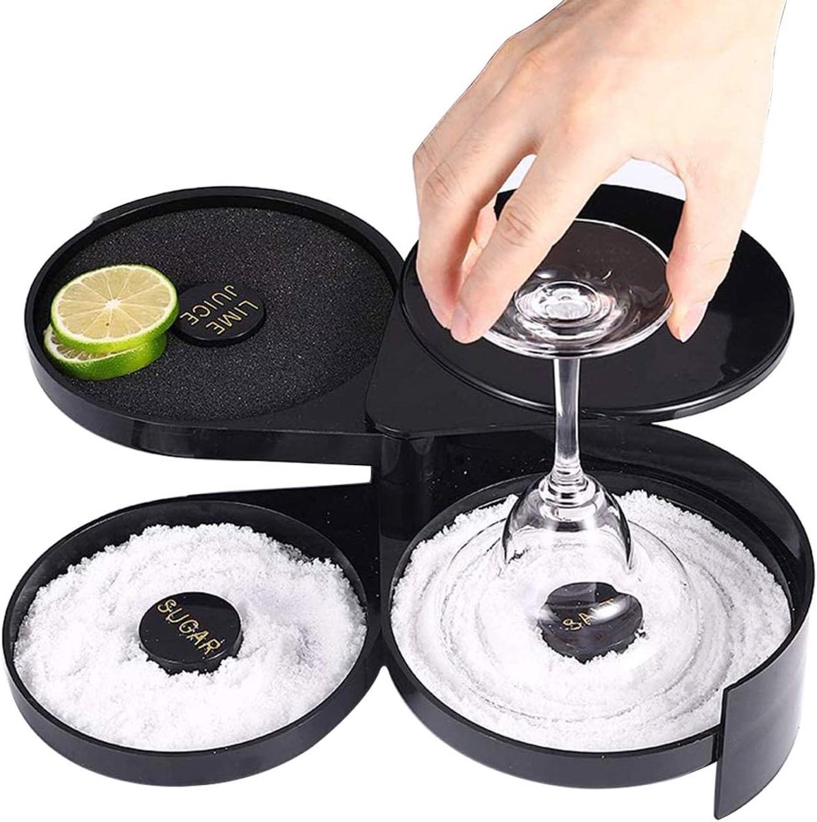Thijox - 3 Tier Bar Glazen Rimmer voor Margarita en Cocktail, Barman Tool, Zout Box Spice Container, Aanpasbare 360 Graden Bovenklep, Perfect voor Fee