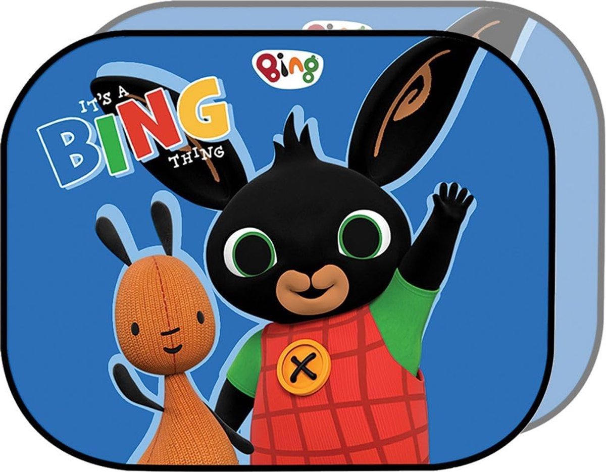 Thijox - Paar Zijschermen voor Auto - Zonwering voor Kinderen 44x35 cm - Bing en Flop Afbeeldingen - Blauwe Achtergrond - Universele Bevestiging met Z