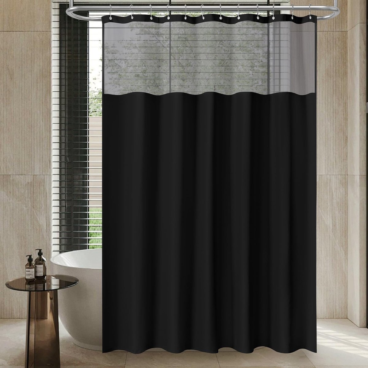 Dailygoods- Douchegordijn Waterdicht - Douchegordijn 183x183 cm - Douchegordijn Wasbaar - Douchegordijn met Mesh Raam - Douchegordijn met Haken - Antislip Gewogen Zoom - Badkamergordijn