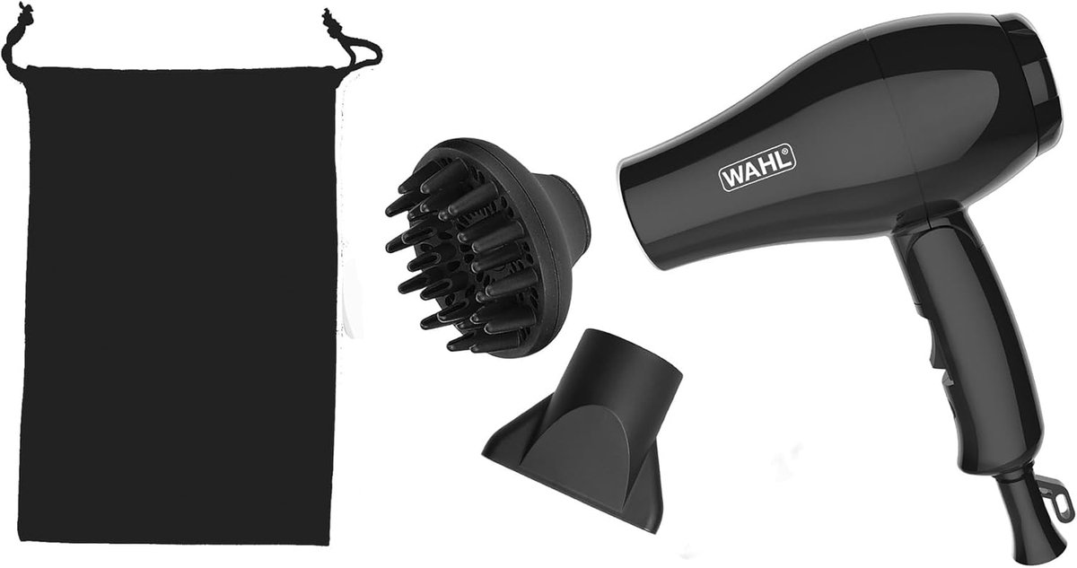 SnelShoppen - Haardroger 1000W Zwart - Compact, Lichtgewicht, Met Concentraatormondstuk & Diffusor - Ideaal Voor Reizen, Camping, Feestjes - AC, Werel