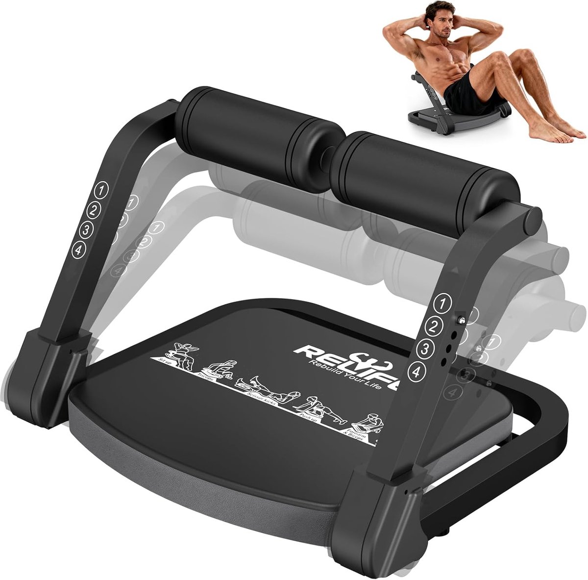 Thijox - Buikspiertrainer, Inklapbare Buiktrainer voor Thuis, 3 Weerstandsniveaus, Core Ab Machine voor Buik, Benen en Billen, Fitness Apparatuur voor