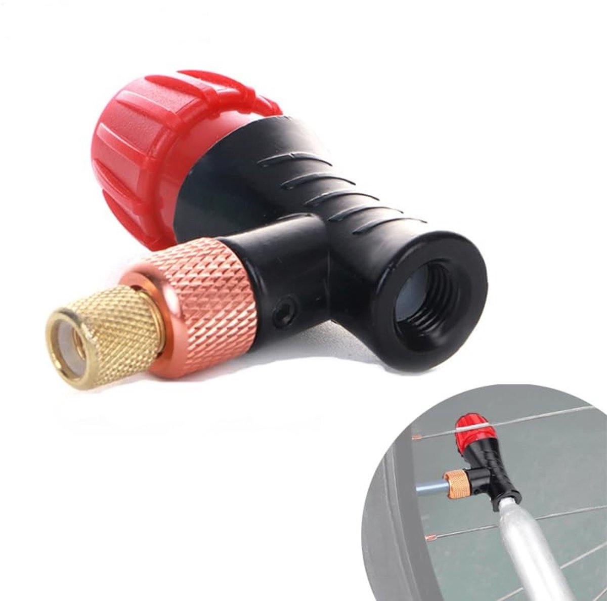 Dailygoods - Fiets CO2 Pomp - CO2 Inflator - Lichtgewicht en duurzaam - Aluminium - Geschikt voor Mountain en Racefiets Banden - 5,5 x 5,5 x 2,5 cm