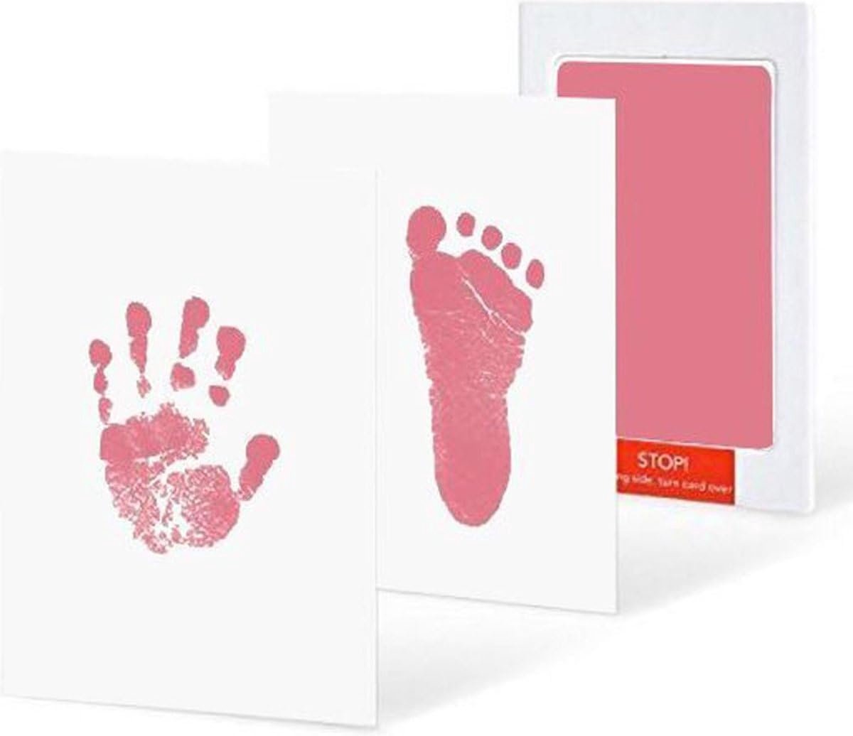 Thijox - Baby Voet- en Handafdruk Inktset - Roze - Inclusief 2 Witte Kaartjes - 2 Setjes - Voetafdruk Baby - Handafdruk - Kraamcadeau - Geboorte - Moe
