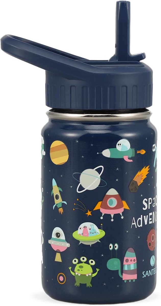 Thijox - Drinkfles voor Kinderen 350 ml, Roestvrij Staal, Lekvrij met Rietje, BPA-vrij, Thermosfles voor School, Kleuterschool, Jongens en Meisjes