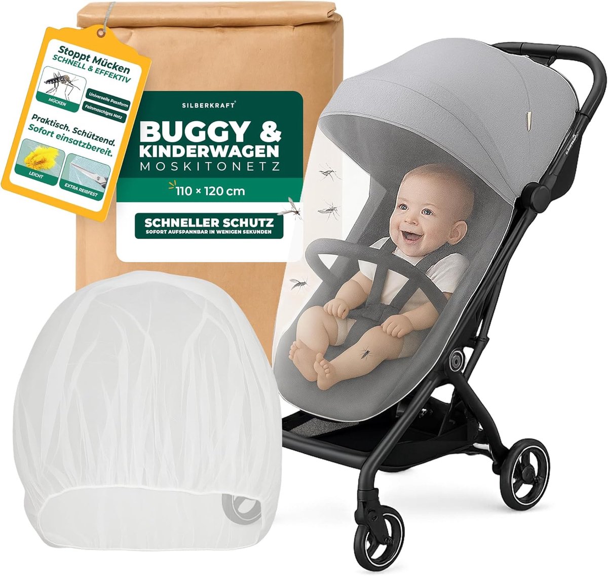Thijox - Klamboe Kinderwagen & Buggy - Universele Insectenbescherming voor Baby's - Fijnmazig Net met Elastiek - Lichtgewicht en Reisvriendelijk - Ges