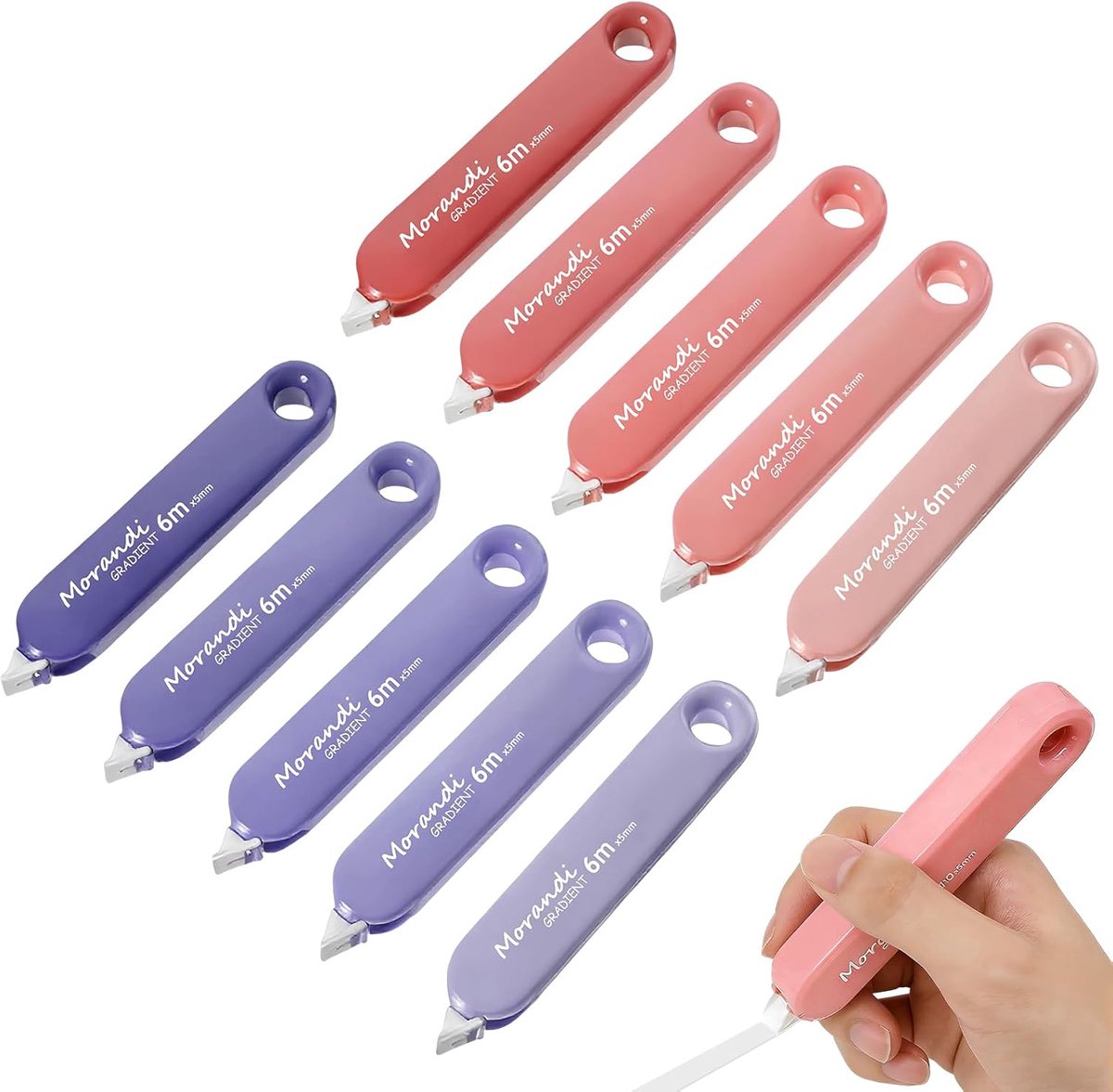 Thijox - 10 Stuks Correctietape 6m x 5mm - Gradiënt Correctiepen in Roze-Paars - Duurzame Mini Correctierollers voor Studenten en Kantoormedewerkers