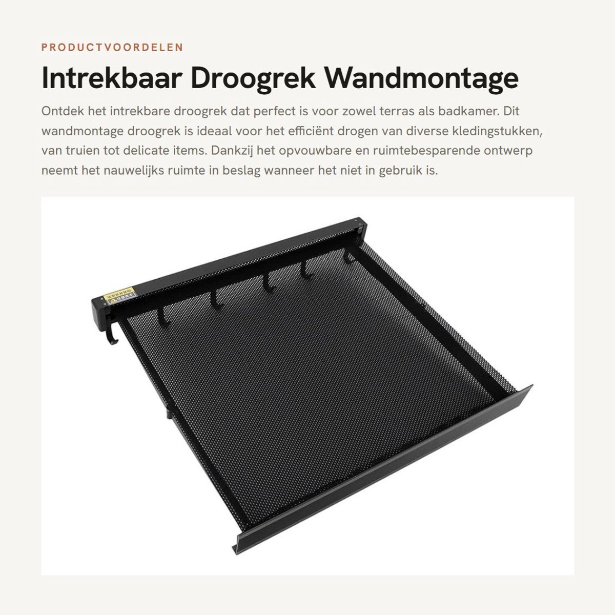 Dailygoods- Droogrek Intrekbaar - Wandmontage - Opvouwbaar - Aluminium - Ademend Mesh - Ruimtebesparend Ontwerp - Kledingrek