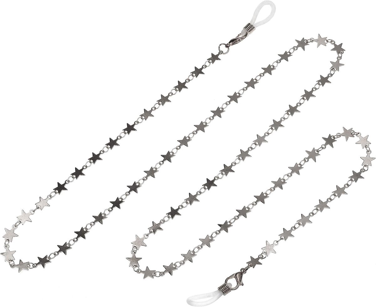 Thijox - Contacta Brilhouder Verzilverd met Sterren - Brilketting voor Brildragers - Lichtgewicht 21g - Stijlvolle Oogbescherming - Perfect voor Feest