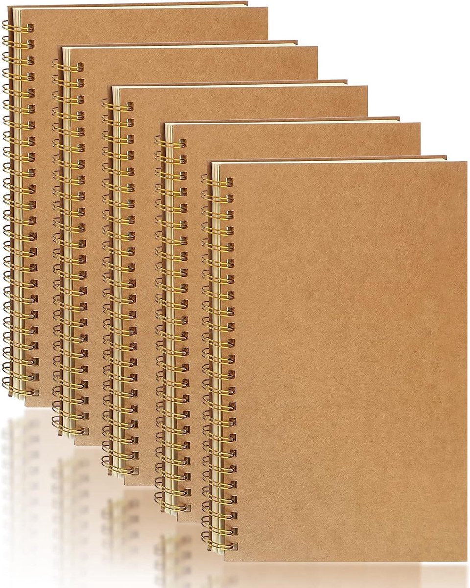 Thijox - 5 Stuks A5 Notitieboekjes Blanco Spiraal Notitieblok Kraft Cover 100 Pagina's/50 Vellen voor School, Kantoor, Tekenblok en Reizen