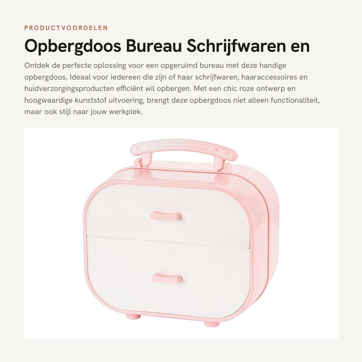 Dailygoods- Opbergdoos met deksel - Opbergdoos voor bureau - Sieradendoos - Opbergdoos voor haaraccessoires - Hoogwaardig ABS-materiaal - Roze kleur - Sieradenbox