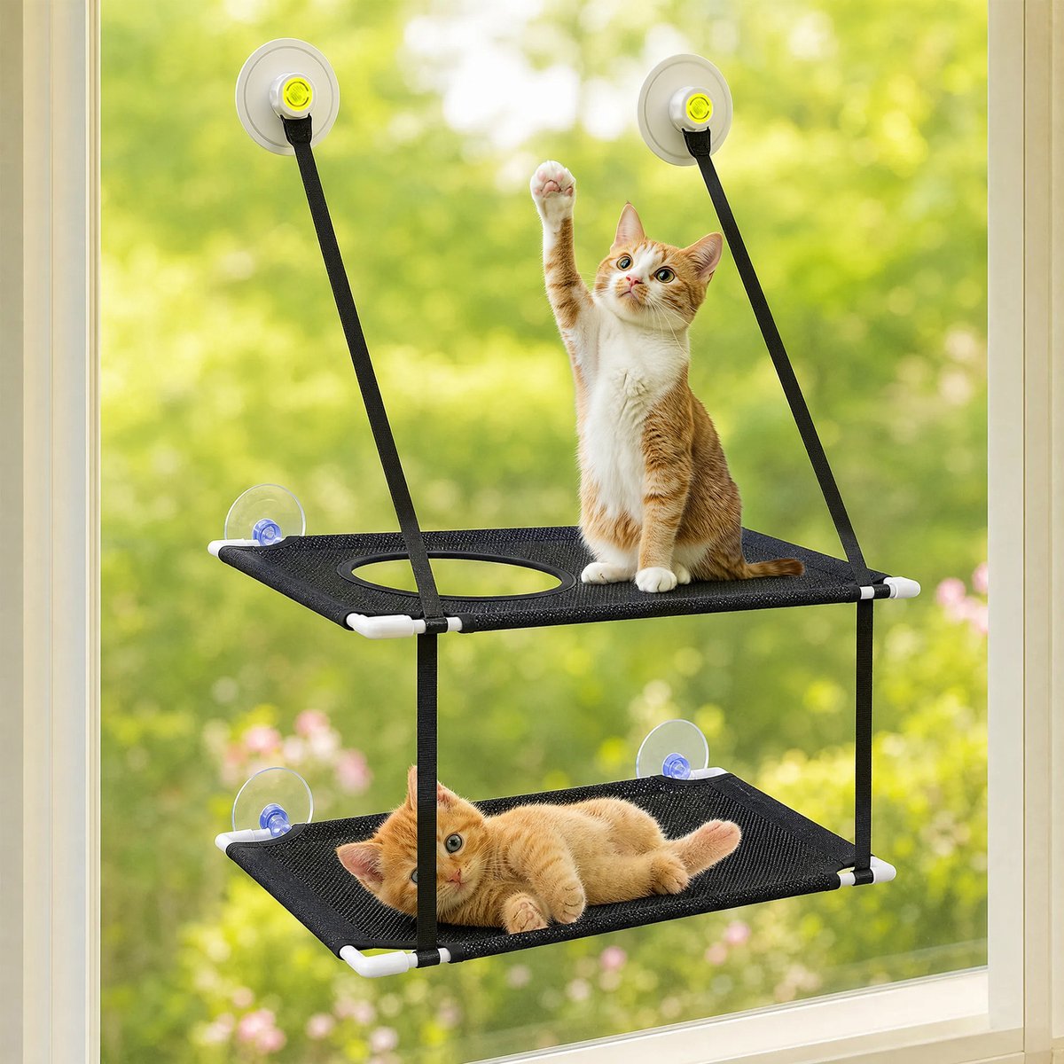 Zwarte Dubbellaagse Kattenhangmat - kattenmand - Huisdierbed - Hangmat - Kattenluiken & -Netten - Dierenbenodigdheden - Kattenspeeltjes - Max. 22 Kg Belastbaar