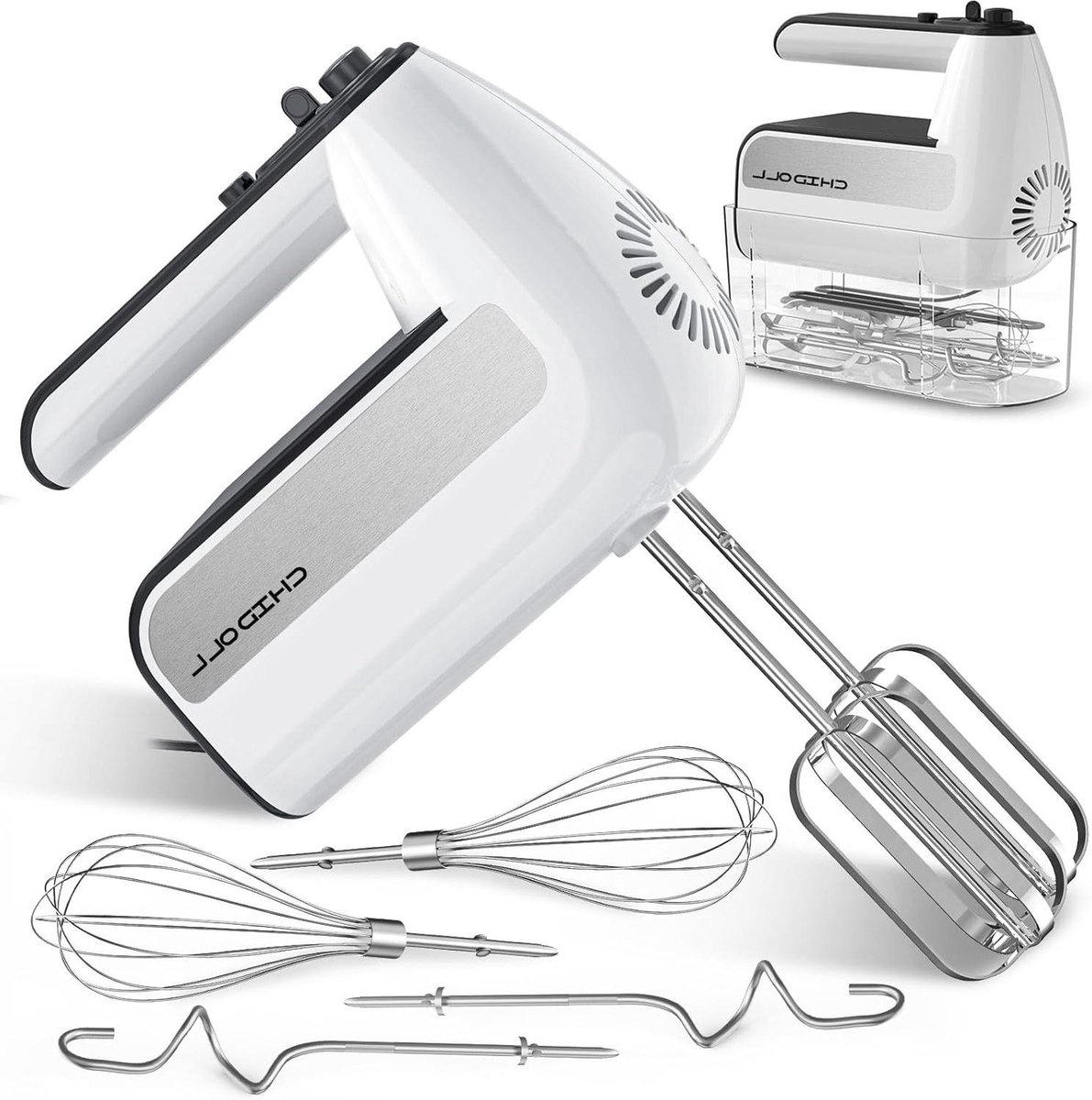 Elektrische handmixer - Keukenmixer - Bakken en koken - 5 snelheden met turbo - 800 watt vermogen - Wit