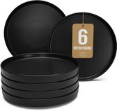 Pure Living Manhattan Dessertborden - Mat Zwart - Set van 6 (Ø 20 cm) - 6 Persoons - Hoogwaardig Steengoed - Oven, Magnetron & Vaatwasserbestendig