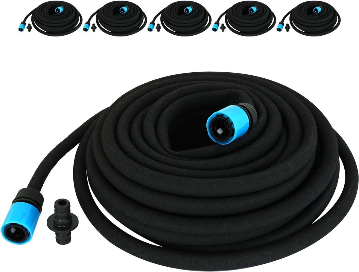 Druppelslang Set - Micro irrigatie - Gerichte bewatering - Waterbesparend systeem - 6x 15 meter - Zwart