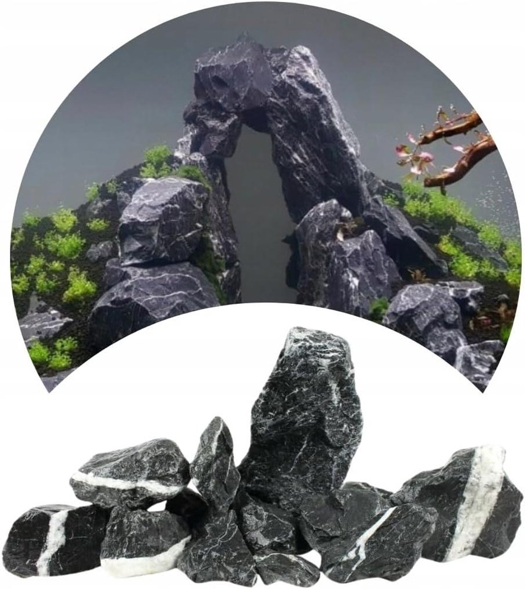 Aquarium Stenen - Decoratie Rotsen - Natuurlijke Inrichting - Creëert Schuilplaatsen - 10 kg - Donkergrijs